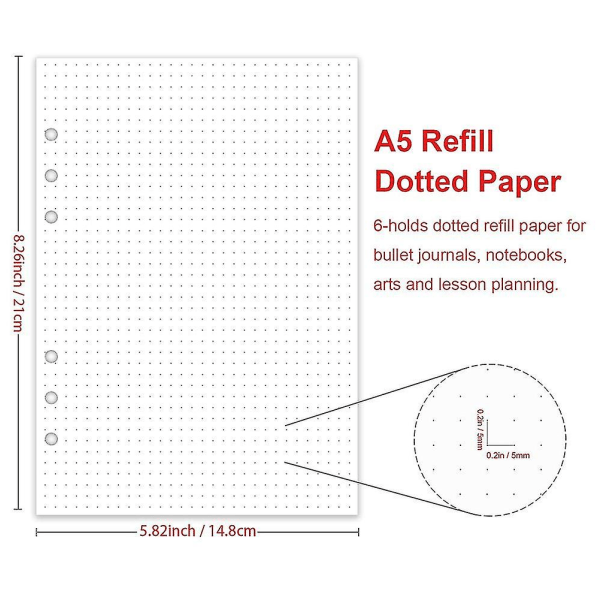 3-pack A5 prickigt papper, påfyllning för planerare/pärmar, 6 hål