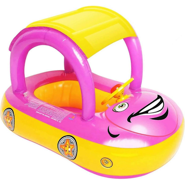 2023 - Oppustelig Baby Pool Float Med Baldakin, Bilformet Baby Svømme Float Båd Med Solsejl Sikkerhedssæde Til Småbørn Spædbarn Svømme Ring Pool (Pink)