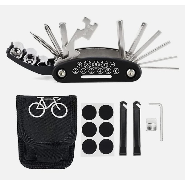 Cykelreparationsverktygssats, 16 i 1 cykel multiverktyg Bärbart mountainbikeverktyg Cykelunderhåll, insexnyckel för cykel och lappsats för cykelrör