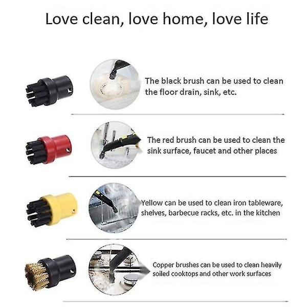 Dysehode runde børster sett kompatibel med Karcher Sc-serien Sc1 Sc2 Sc3 Sc4
