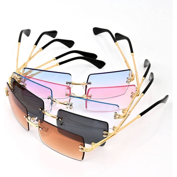 Rammeløse rektangelsolbriller Retro solbriller Metallinnfatning Eyewear Rammeløse firkantede briller