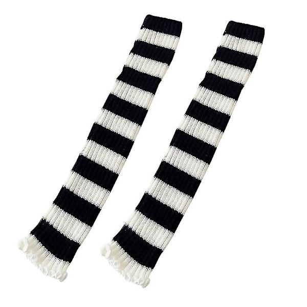 1 Par Leg Warmers Knæhøye Svart Hvit Stripe Strikket Elastisk Supermyk Hold Varme Kontrastfarge Høst Vinter Kvinner Støvletter Strømper For Utendørs Qi