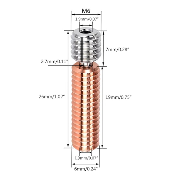 3D-skrivare All-metall Heat Break Bi-metall för Titanlegering + Krom Zirkonium Co
