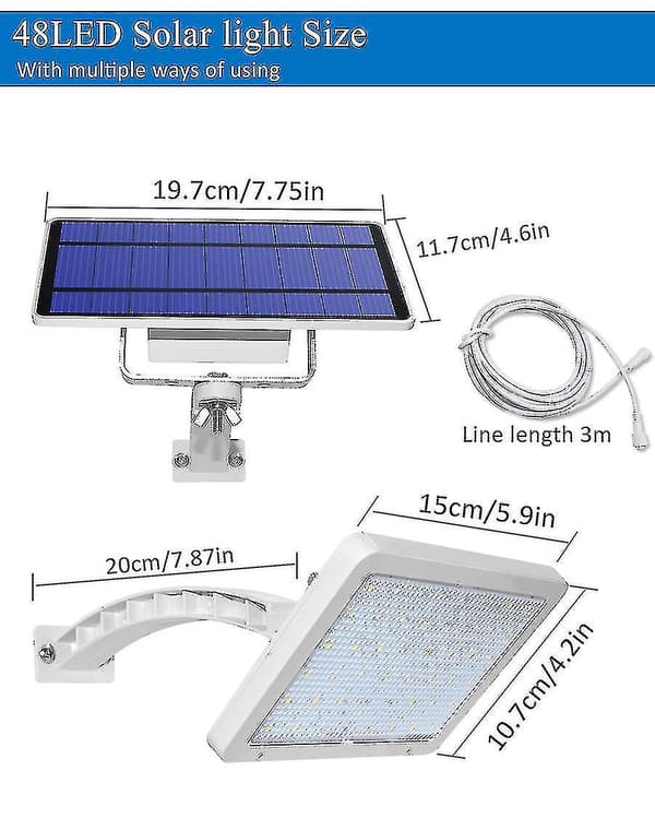 48 LED Solcellegadelys Til Udendørs Solhavelampe Split Installation (Farve: Hvid 3000k)