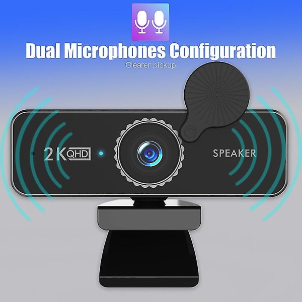 1440p HD-webbkamera Datorwebbkamera med mikrofon USB pc-webbkamera 120-graders vidvinkel med dubbla högtalare Gratis enhet för inspelning av samtalskonferenser