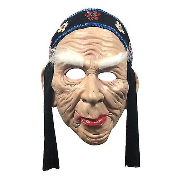 Skräck Meng Po Mask Peruk Huvudbonad Maskerad Huvudbonad Halloween Festföreställning Rekvisita