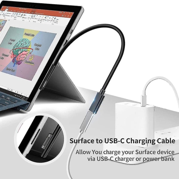 Surface Connect til USB-C ladekabel kompatibel med Surface Pro7 Go2 Pro6 5/4/3 Laptop1/2/3 og Su