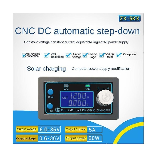 -5kx Dc Dc Boost Converter Cc Cv 0.6-36v 5a 80w power Säädettävä säännelty power