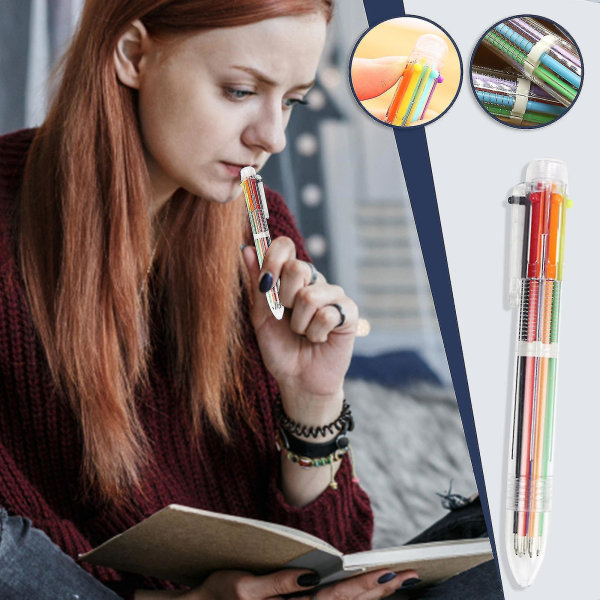 0,5 mm 6-i-1 flerfarvet kuglepen, 6-farvet udtrækkelig kuglepenne til kontorskoleelever Børnegave 10 ml