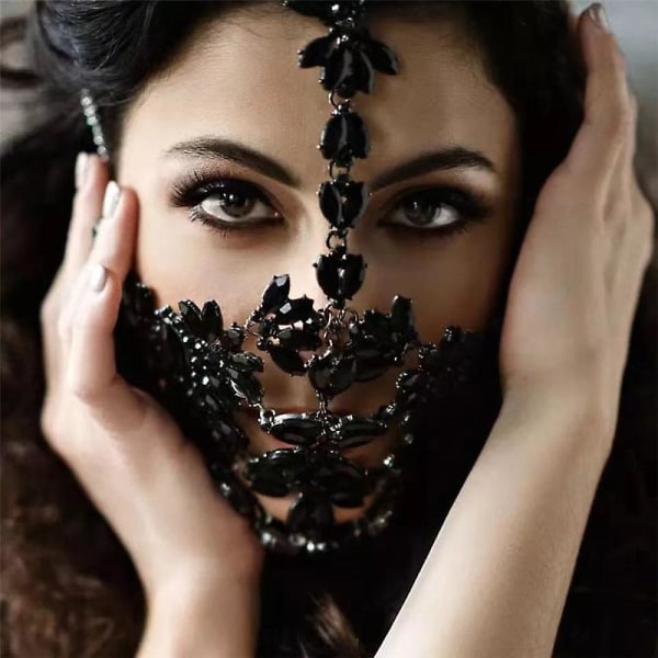 Luksuriøs sort krystalmaske dekoration Fest Rhinestone Zircon Mask