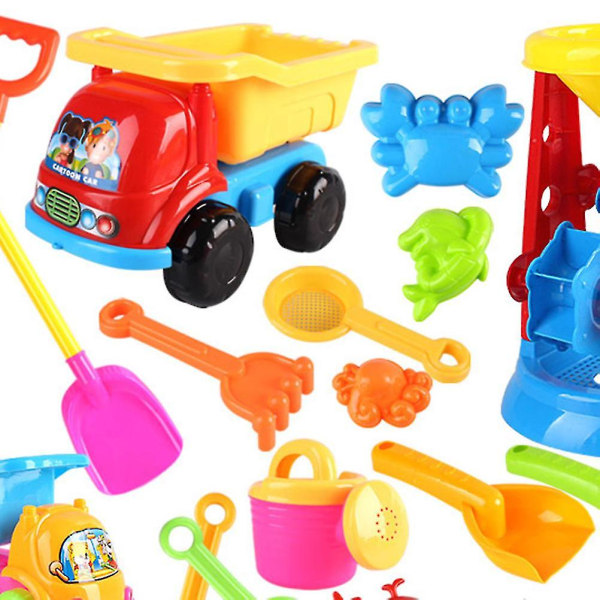 17st Strandleksaker för barn Set Lastbil Sandleksaker Kreativa sandverktygssats Molds Spadar Vattenhjul för barn