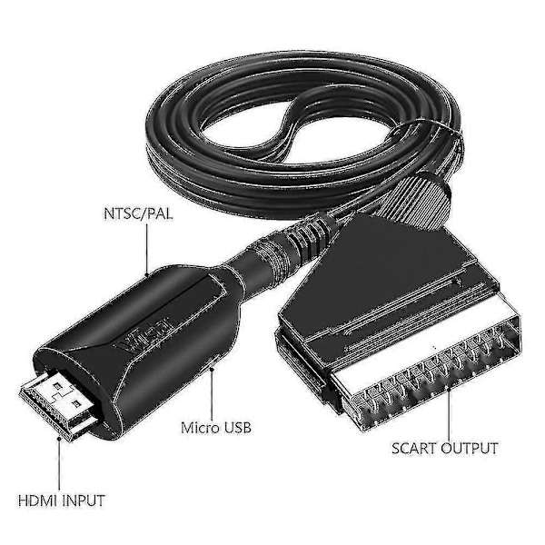 HDMI til SCART Kabel 1 Meter Lang Direkte Forbindelse Praktisk Konvertering Fk