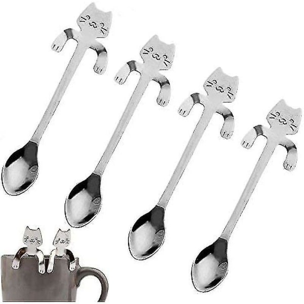 4 stk Kaffeskje i rustfritt stål Mini Cat Kitty, Tesuppeskje