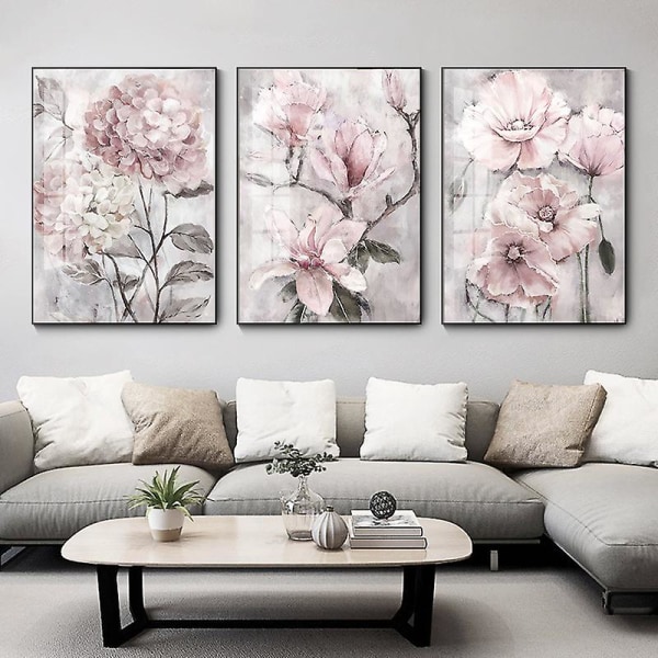 Plakat med rosa blomsterdekor, kunsttrykk på lerret