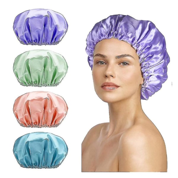 4 Pack Shower Caps For Women, Double Waterproof Layers Shower Cap