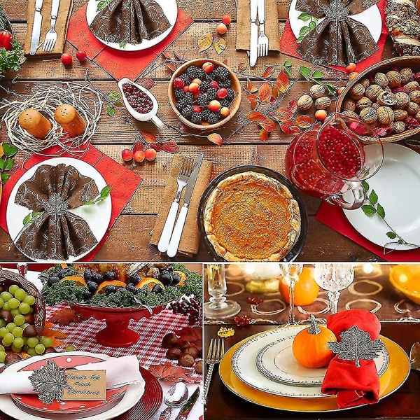 Lautasliinasormukset, 12 kpl kiitospäivän set , joka sisältää syksyisen lautasliinan