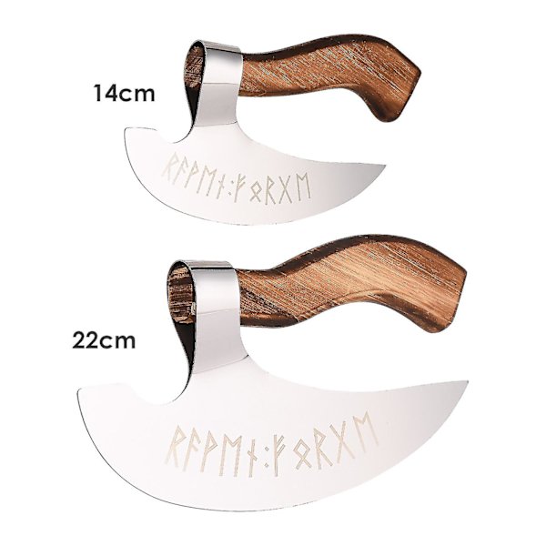 Viking Pizza-kirves - Vintage-puukahva, ruostumattomasta teräksestä valmistettu viking-kirvespää, kaiverretut runot Viking Pizza-kirveessä, monikäyttöinen