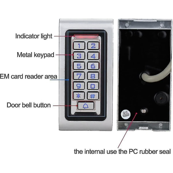 Itsenäinen Ip68 vedenpitävä Rfid kulunvalvontanäppäimistö metallinen kortinlukija + 10 kpl 125 khz läheisyysavaimenperät Wg26 2000 käyttäjille kotiin/toimistoon