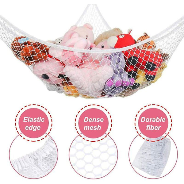 Legetøjs hængekøjenet, Opbevaringspose til hængende legetøj Opbevaringspose Net til legetøj Bamse til børneværelse (hvid)
