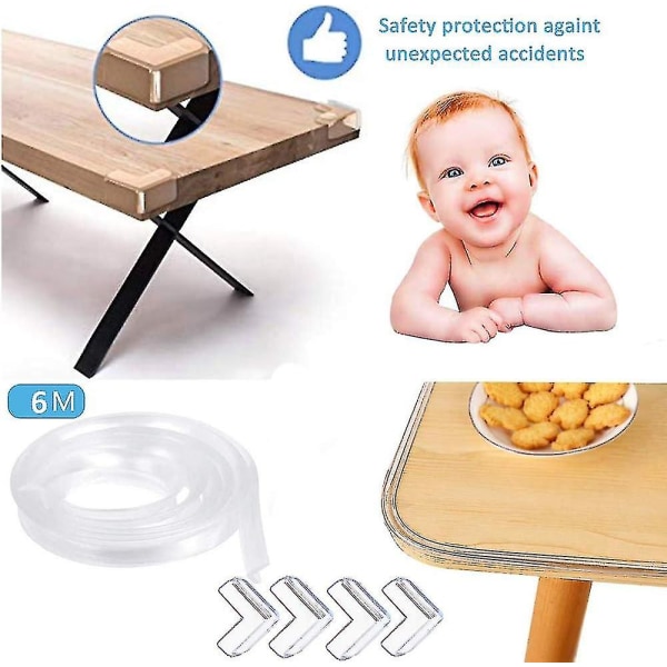 Baby Sikkerhed Klart Hjørnebeskyttere - 6 X 1m Baby Proofing Kant + 4 Hjørner, Børnesikker Gummikabinet Pudebetræk Med Høj Modstandsdygtig Lim Til