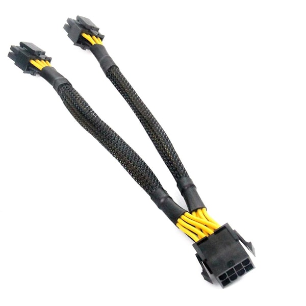 8-polet CPU-kabel, hun til han, flettet, med Y-splitter, strømforlængerledning