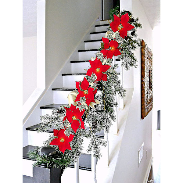 2 st blomsterdekorationer ljusslingor - 13 fot julgran konstgjorda dekorationer för festdekoration, (batterier ingår ej)