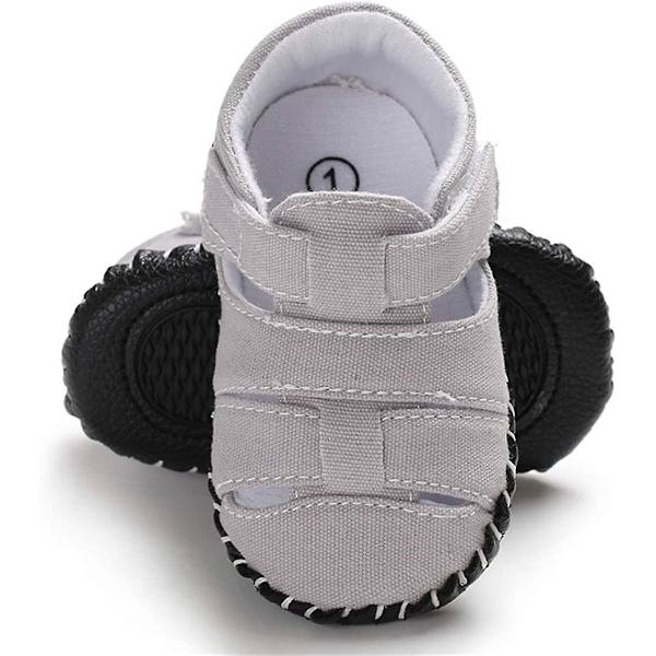 Baby Pojkar Flickor Sommar Sandaler Mjuk Sula Canvas Stängd Tå Småbarn Spädbarn Utomhus Promenadskor d grey 12-18 months toddler