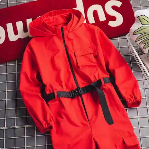 Børne Halloween Squid Game Cosplay Jumpsuit Kostume Sæt - HZ red + triangle mask 11-12 years old