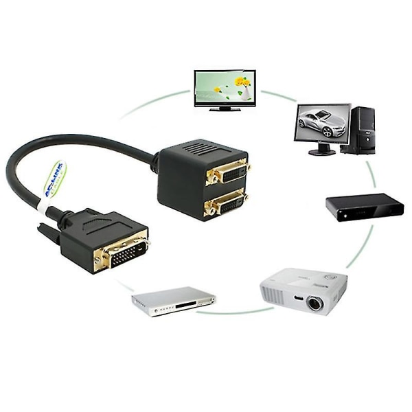 Adapter DVI-D hane till dubbla 2 DVI-I hona video Y-splitter kabeladapter