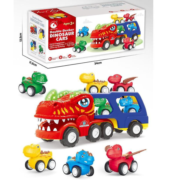 Toddler för 1 2 3 4-årig pojke Födelsedagspresenter, 5-i-1 dinosaurietransportvagnar Friktionsdrivna leksaker