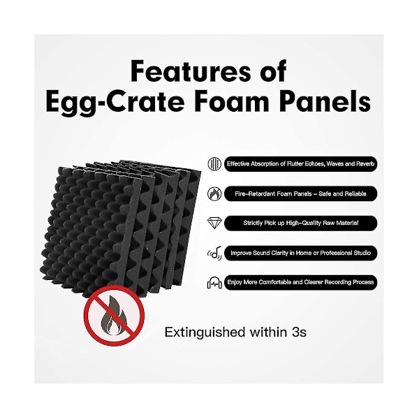 12-pack självhäftande ljudisoleringsskumpaneler, högdensitetsskum för ljudisolering, äggformade ljudpaneler - 2x12x12 tum
