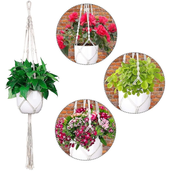 Macrame hängande planteringshållare inomhus utomhus trädgårdsdekoration hängande planteringskorg (2 förpackningar)