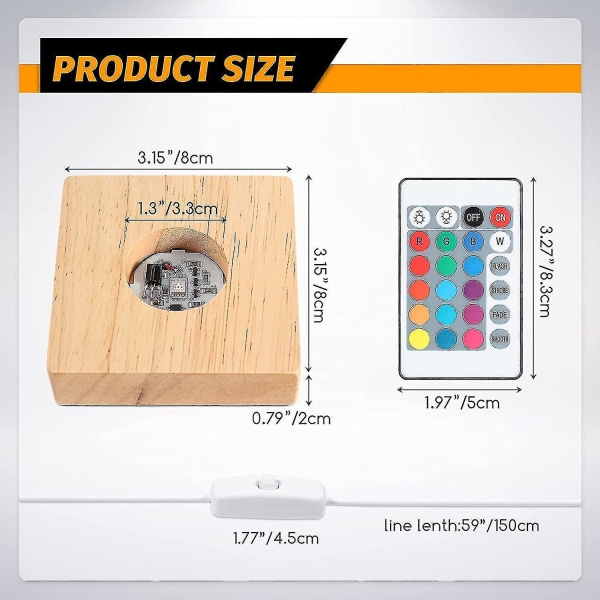 Led Base Ed Display Lys Base D Med Fjernkontroll For 3d Krystall - Pakke Med 4