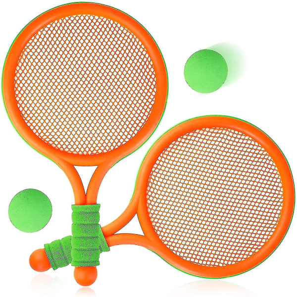 Tennisracketer for barn Plastracketsett med 4 med tennisballer Utendørs Hage Strand Sportsspillleketøy