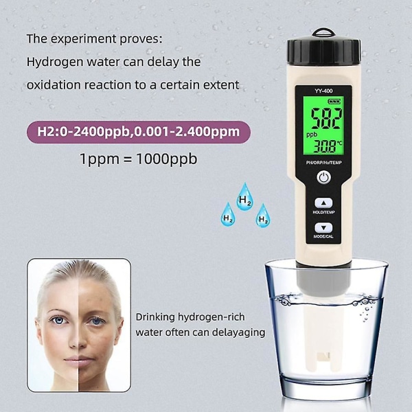 Ny Yy-400 Hydrogen Ion Konsentrasjon Vannkvalitet Testpenn Ph/orp/h2 Og Tem 4 I 1 Digital Drikke
