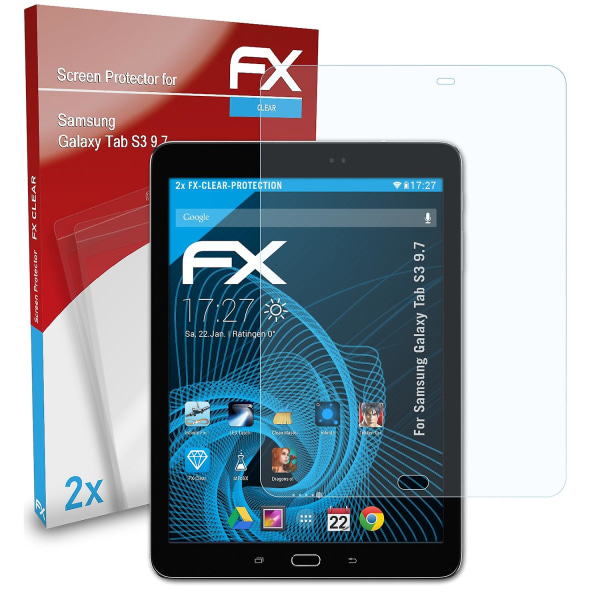 atFoliX 2x beskyttelsesfolie kompatibel med Samsung Galaxy Tab S3 9.7 Displaybeskyttelsesfolie klar
