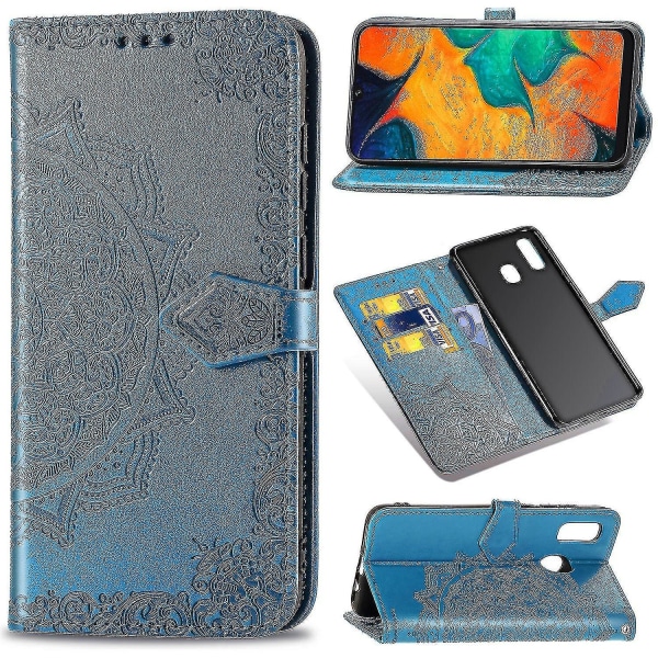 Samsung Galaxy A30/a20 Case Läder Cover Emboss Mandala Magnetic Flip Protection Stötsäker - Blå