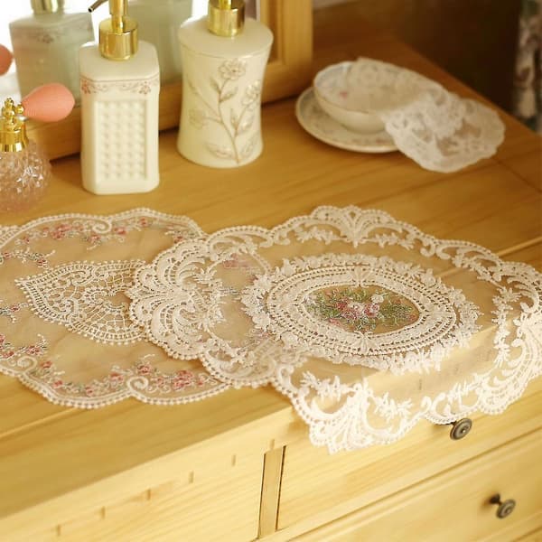 Retro Oval Lace Table Cloth Placemat Home Bedroom Study Room Dustproof