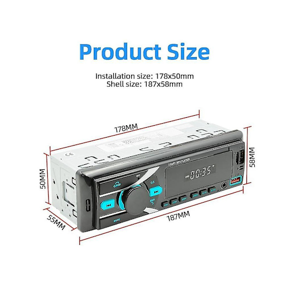 Bilradio Bilstereo Bluetooth Single Din Mp3-spelare Med App-kontroll Am Fm-radio Aux-ingång 2usb R
