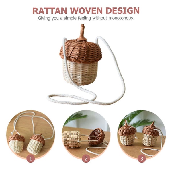Acorn Woven Basket Bag Liten Crossbody Bag Rottingveske for barn