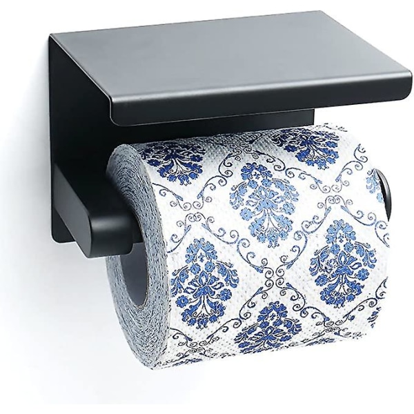 Väggmonterad toalettpappershållare Toalettpappershållare med mobiltelefon hylla för badrum, mattsvart rostfritt stål finish, Egg5200-b