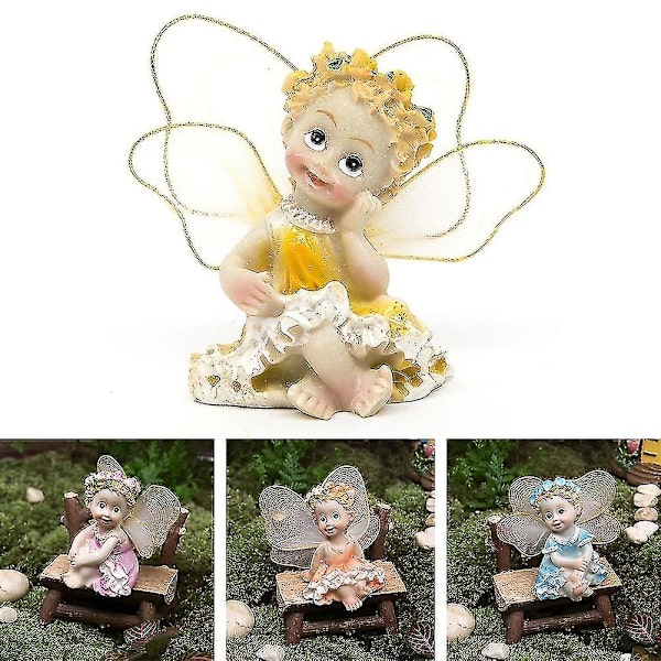 Fe-eventyrhave DIY-blomsterengel-ornament Miniature dekorativ harpiksstatue - 4 stk./sæt