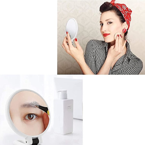 Dobbeltsidig sminke speil, dobbeltsidig speil, håndspeil med sammenleggbart håndtak, forstørrende håndspeil