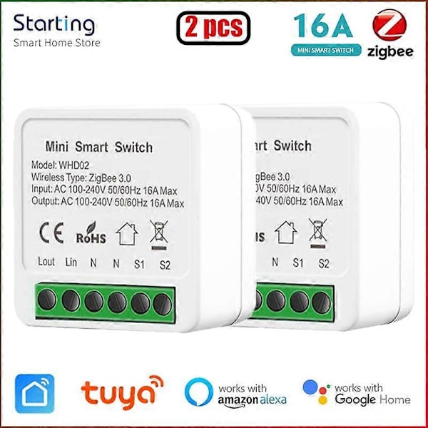 10 st Zigbee 3.0 Mini Smart Switch Yandex Alice Tuya Smart Home DIY Ljusströmbrytare 2pcs