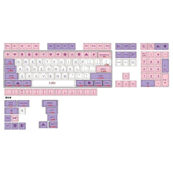 134-näppäimen mukautettu Hana-teema PBT-näppäinpainikkeet Dye-Sublimation-kotelo MX 108 104 87