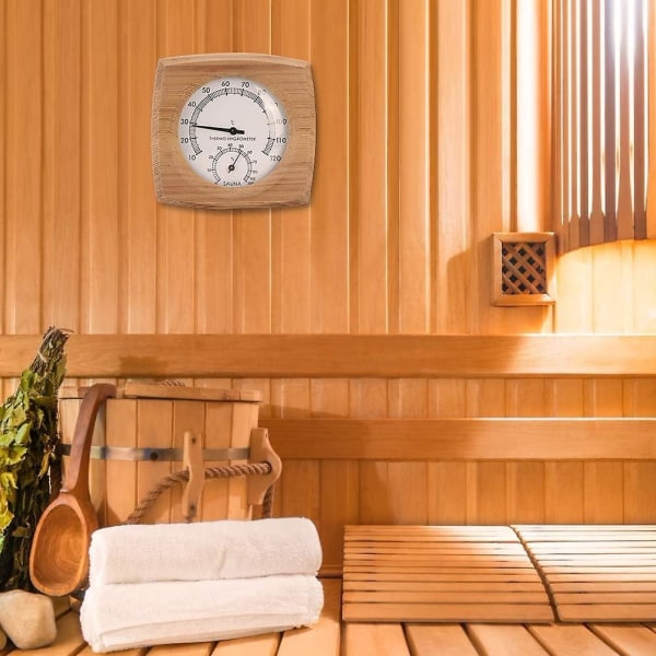 Sauna termometer, 2-i-1 træ indendørs termometer og hygrometer med massiv træramme