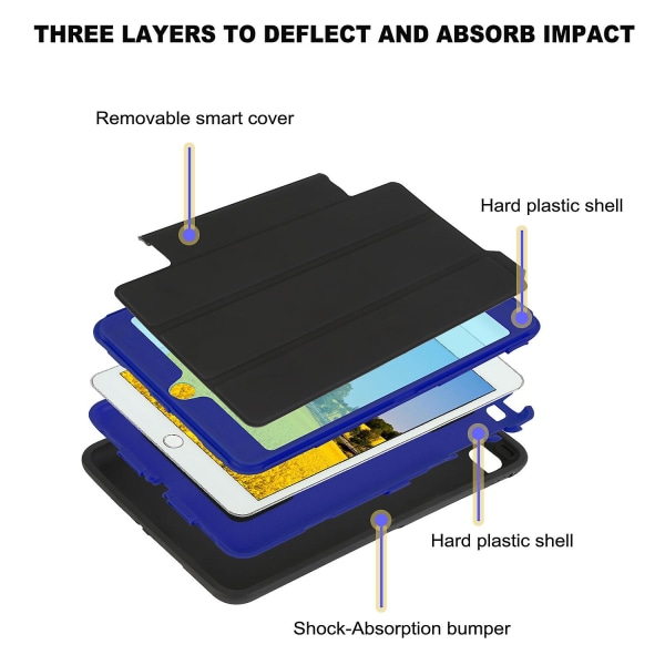 Iskunkestävä Smart Cover Case Protector Armor Jalusta Ipad Minille 1 2 3 Tummansininen