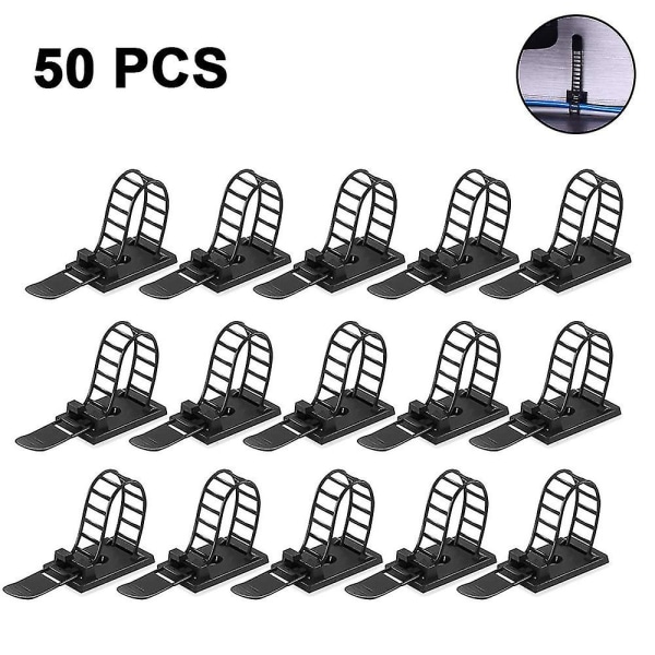 50pcs Adjustable Self-adhesive Cable Ties Cord Clamp ,black Green Grid