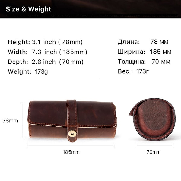 Fashion Watch Box för kvinnor män 3 rutnät Cylinder Roll Holder Wristwatch