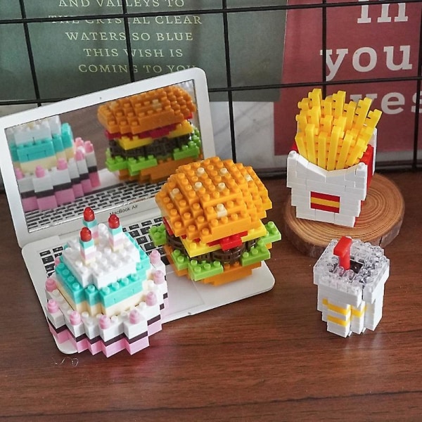 Liten hamburgare pommes frites korn lapptäcke block tårta, hamburgare leksak, flerfärgad